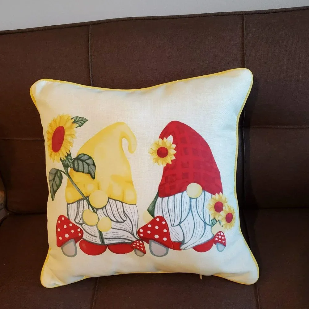 Colorful Gnome Accent Pillows, Set of 2, Blue Yellow, Gnome Sweet Gnome NEW